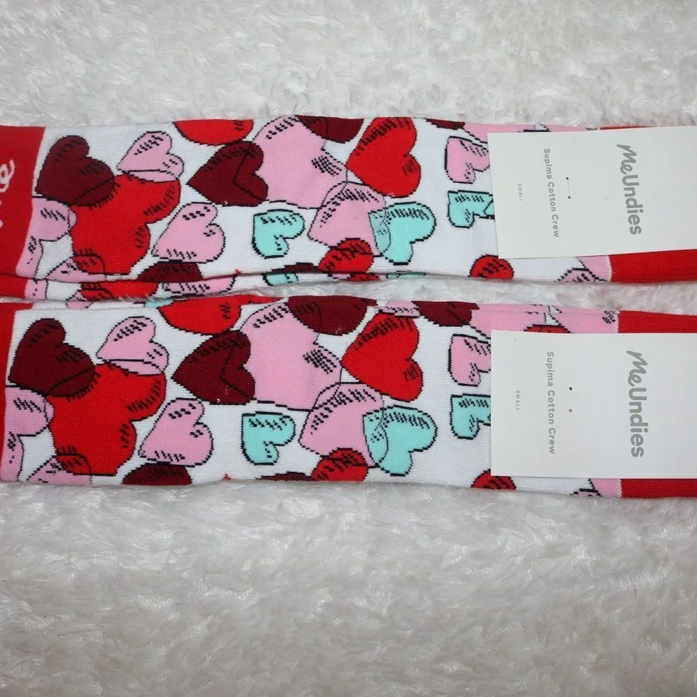 MeUndies Supima Cotton unisex hearts crew socks size small